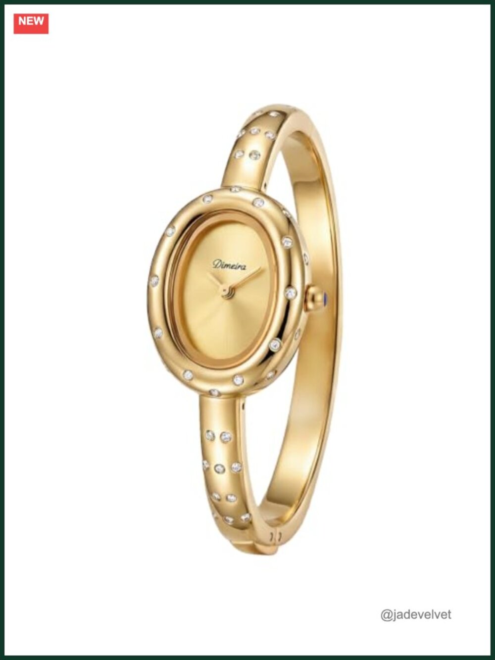 Gold Plated Stainless Steel Cuff Watch Oval Crystal Bangle Dress Wristwatch